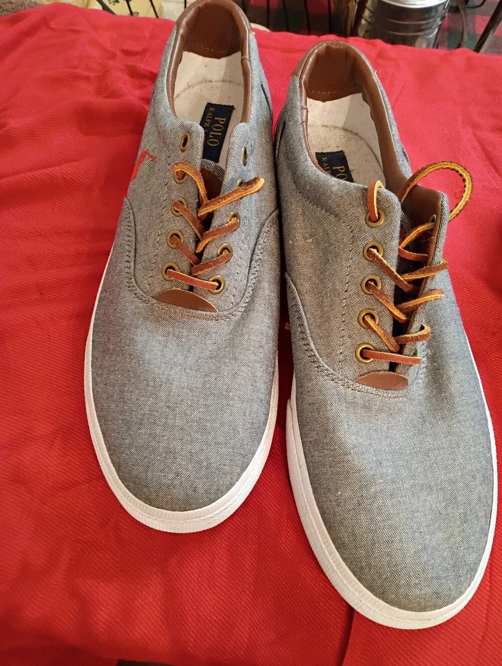 Polo by Ralph Lauren Grey Canvas Sneakers with Red Logo Accent